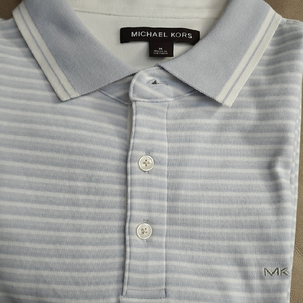 Michael Kors Blue and White Striped Polo Shirt